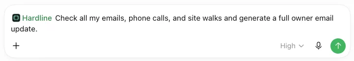 ChatGPT prompt: check emails, calls, and site walks and generate a full owner email update